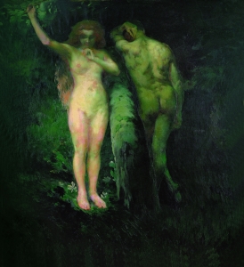 Vaszary János (Kaposvár, 1867 – Budapest, 1939) Ádám és Éva, 1900, olaj, vászon, 214,3 × 195 cm, ltsz.: 85 Muzeul Judeţean Mureş – Maros Megyei Múzeum, Marosvásárhely Fotó: ©Muzeul Judeţean Mureş